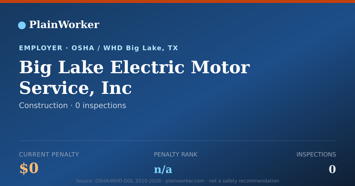 Shareable card for Big Lake Electric Motor Service, Inc | PlainWorker
