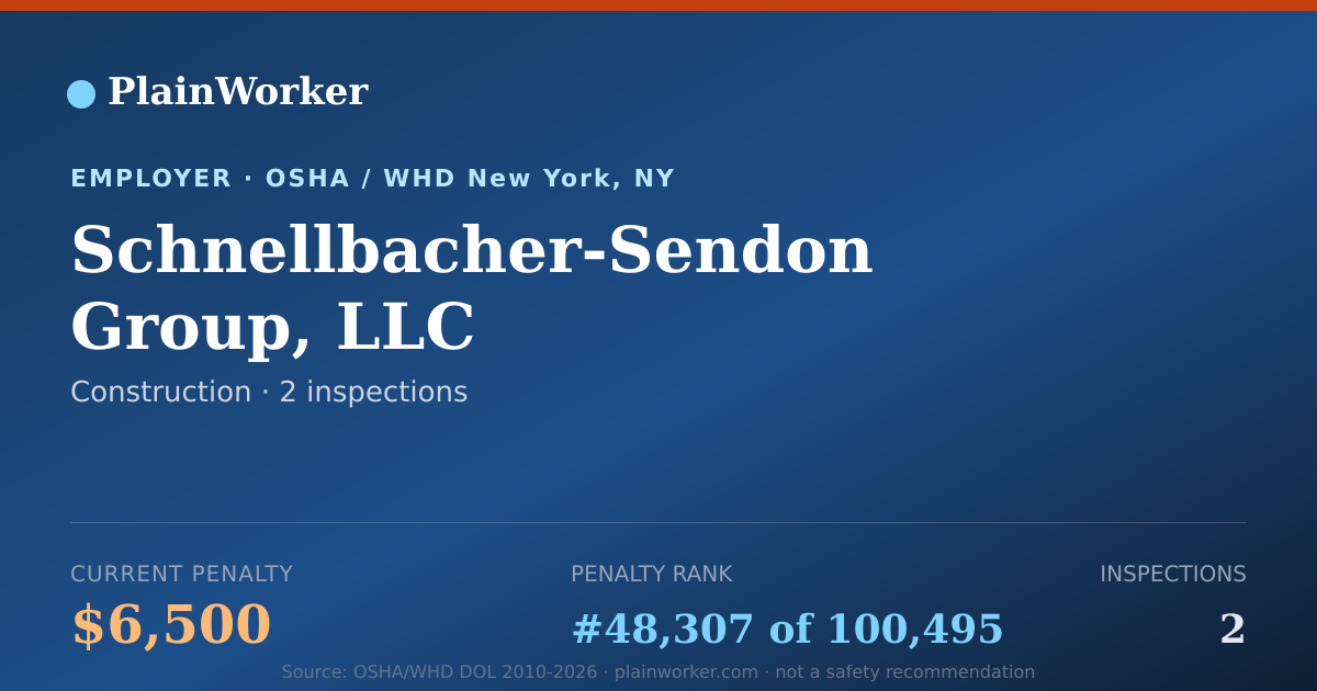 Shareable card for Schnellbacher-Sendon Group, LLC OSHA record | PlainWorker